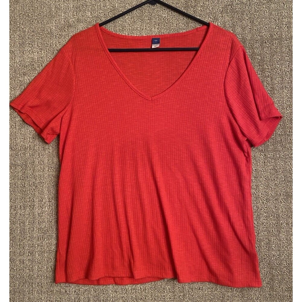 Old Navy Luxe V Neck Ribbed Red T-shirt womens Large Capsule Basic